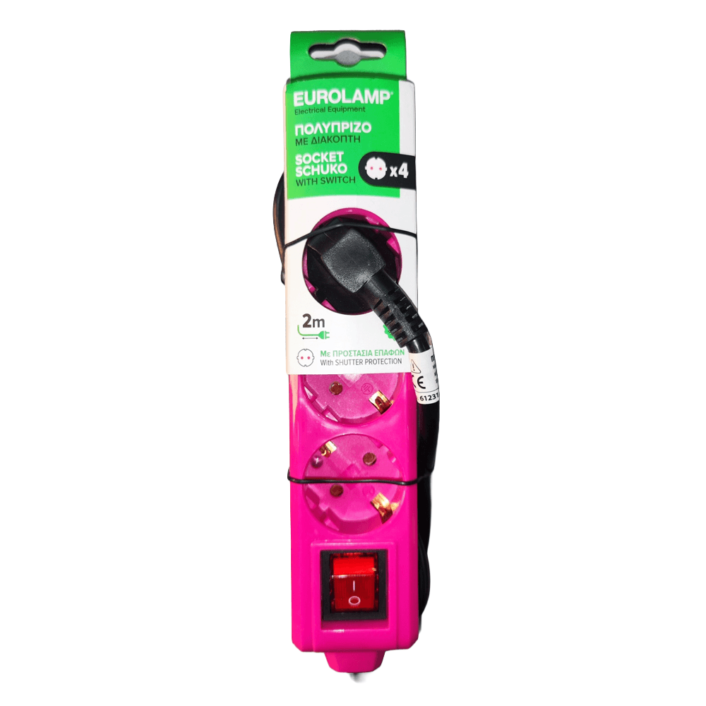 Prenosna priključnica sa prekidačem 2 m 4 mjesta 3x1,5 mm PINK